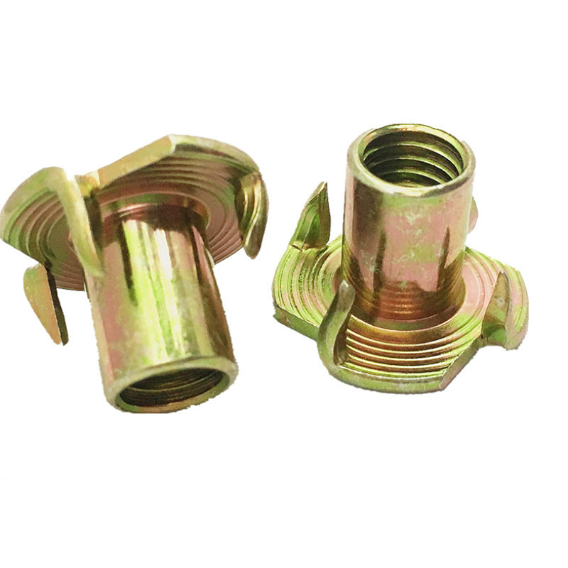 Color Yellow Zinc Plated Female Wood T Tee Four Claw Nut 4 Prong Tee Nuts