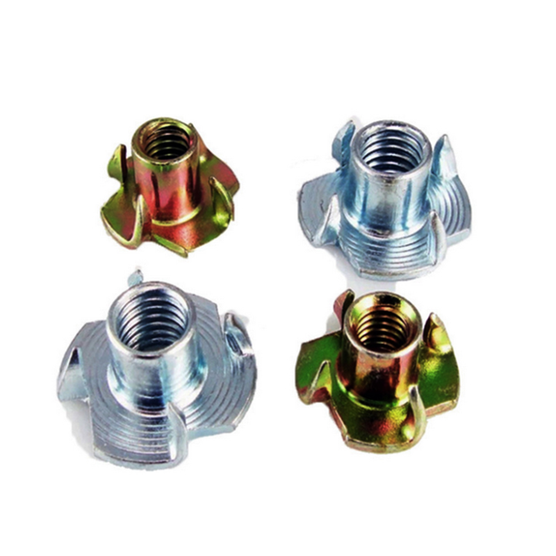 Color Yellow Zinc Plated Female Wood T Tee Four Claw Nut 4 Prong Tee Nuts