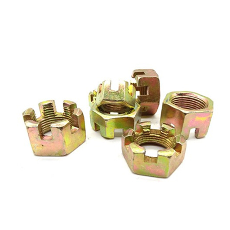 High Strength Grade 4 8 10 12 Steel Color Yellow Zinc Plated DIN935 Castle Nuts